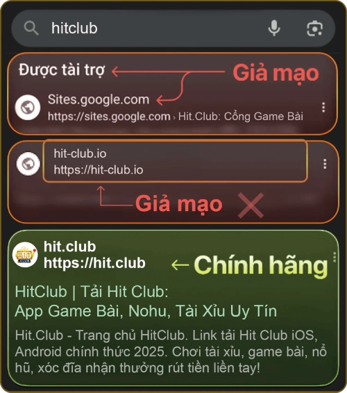 Thông tin cảnh báo từ hệ thống HITCLUB 2 Cách nhận biết link vào HITCLUB